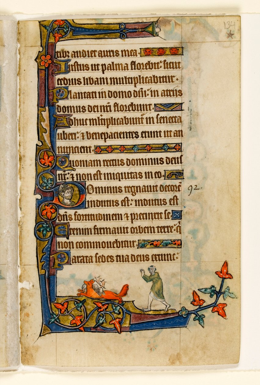 MS 1-2005, fol. 134r: En rev løper bort med bondens kone and, marginal dekorasjon fra Macclesfield Psalter, Use of Sarum, East Anglia, ca. 1330 av English School