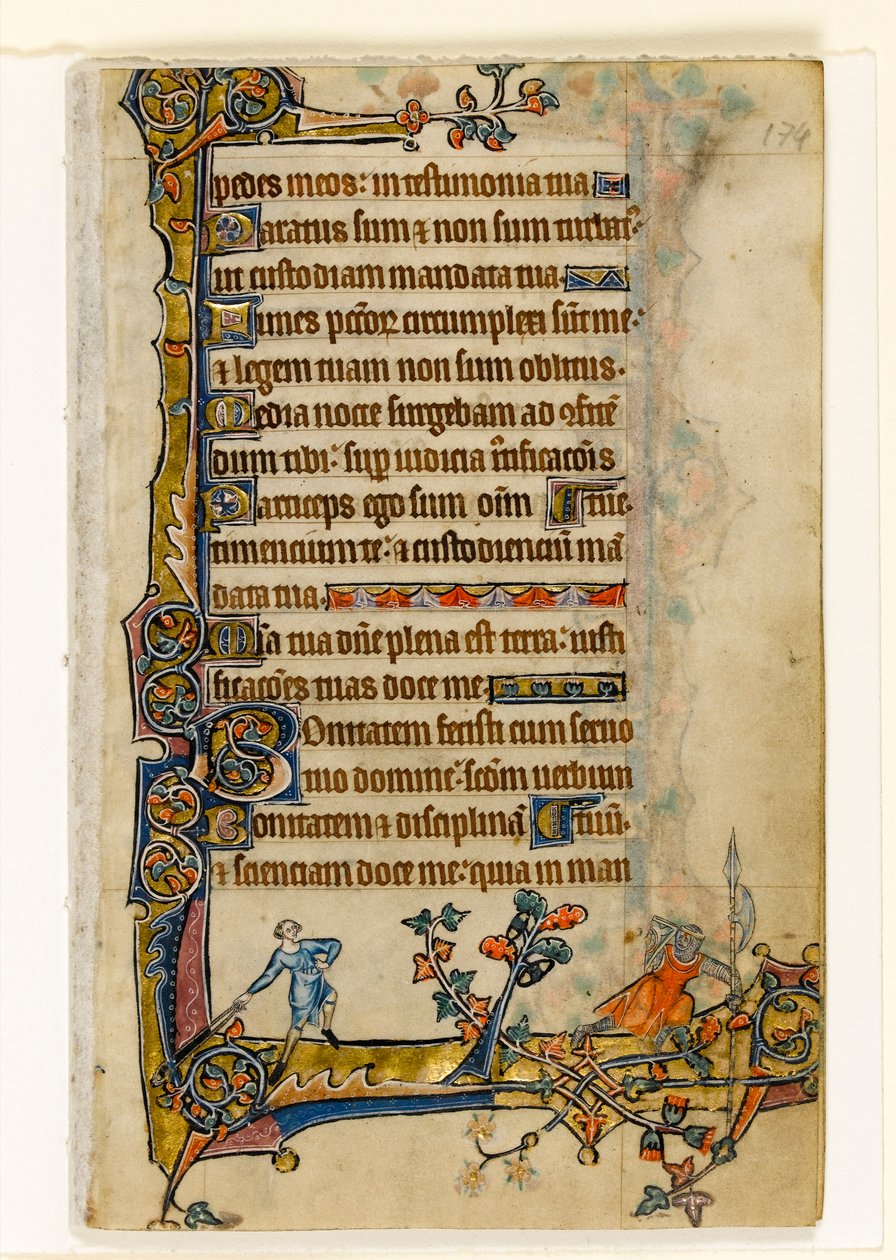 MS 1-2005, fol. 174r: David og Goliat, marginal dekorasjon fra Macclesfield Psalter, Use of Sarum, East Anglia, ca. 1330 av English School