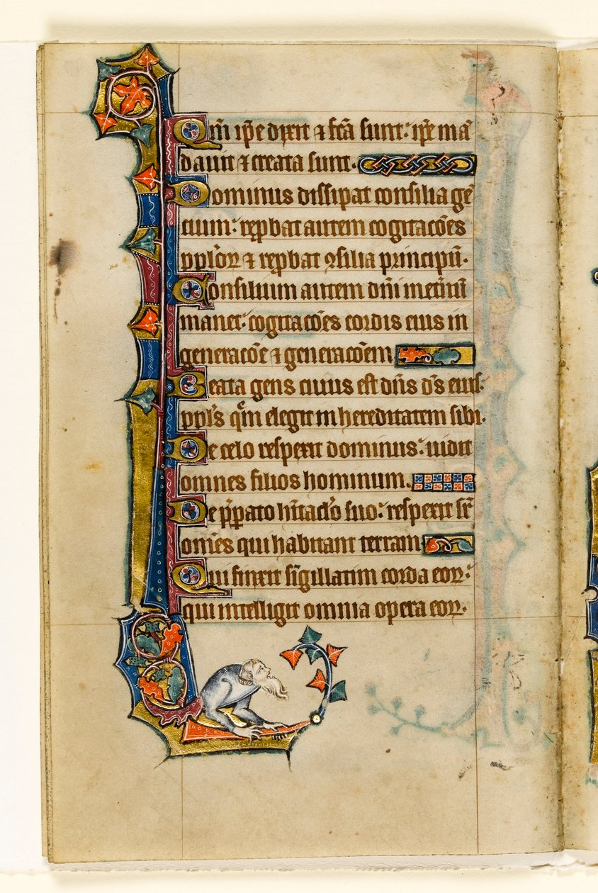 MS 1-2005, fol. 47v: En grotesk, marginal dekorasjon fra Macclesfield Psalter, Use of Sarum, East Anglia, ca. 1330 av English School