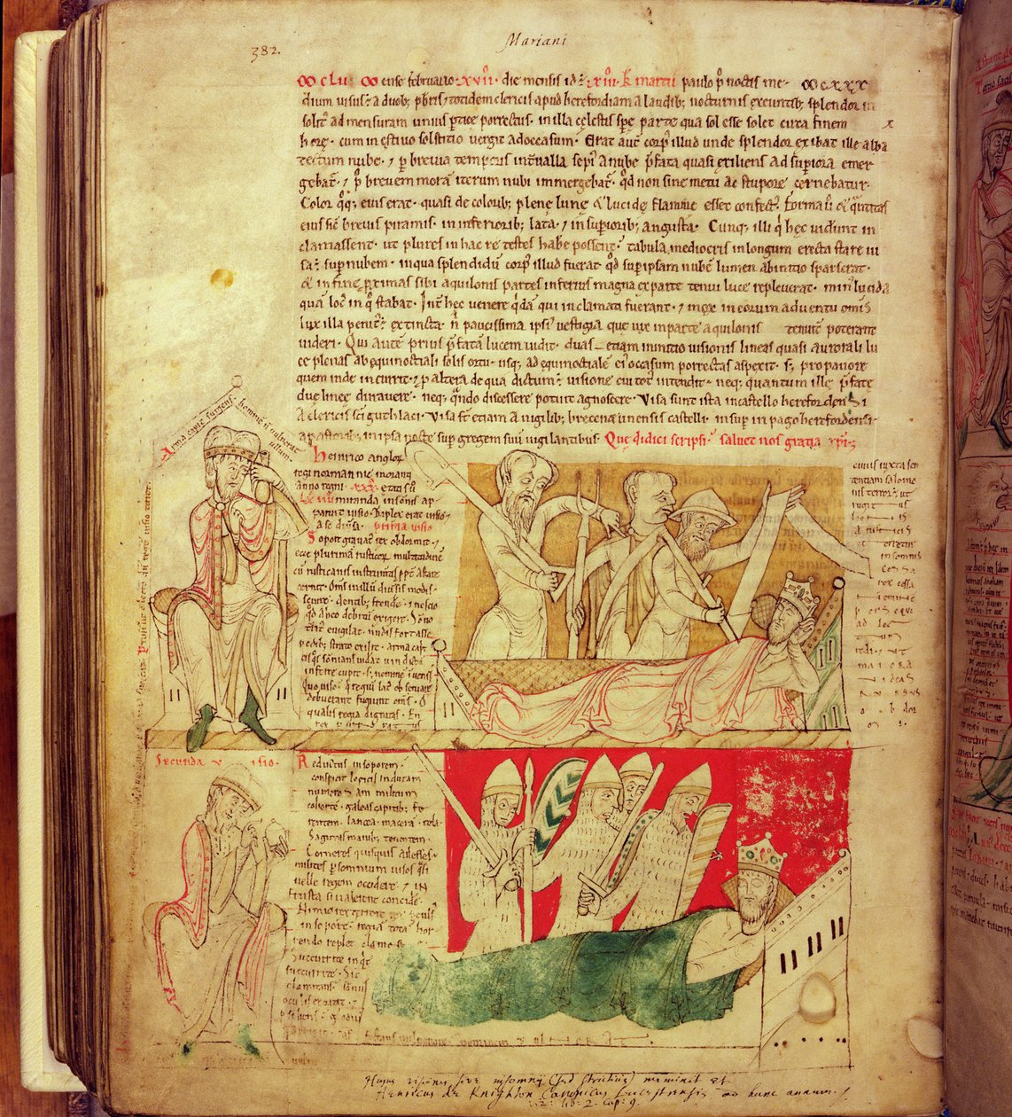 MS CCC 157 s.382 Visjonene drømt av kong Henry I i Normandie i 1130, fra Worcester Chronicle, c.1130-40 (vellum) av English School
