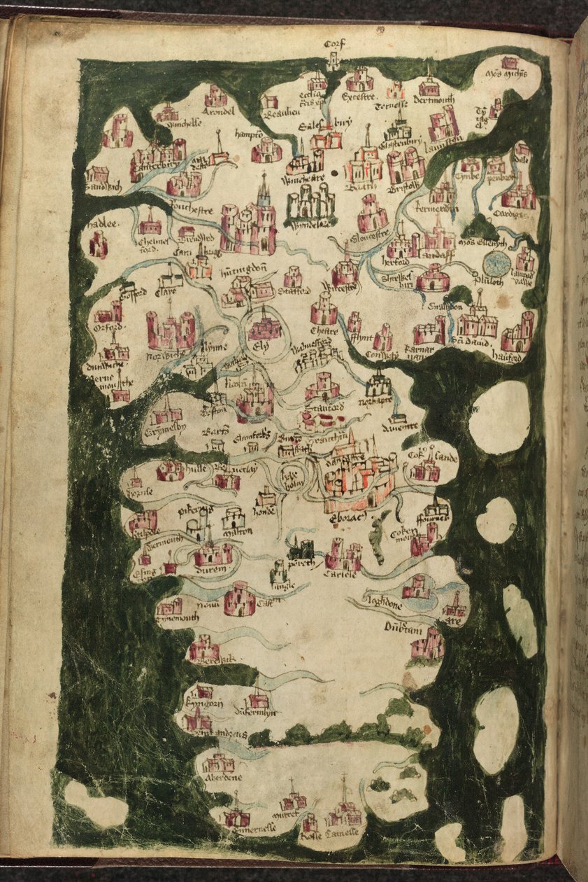 MS Harley 1808, f.9v Kart over England og Wales, fra 