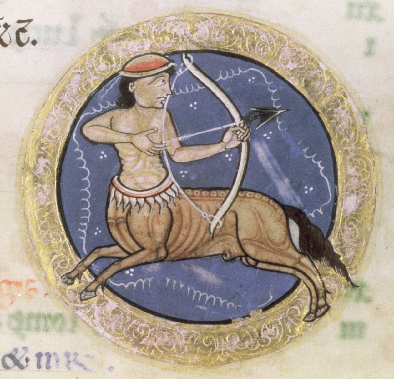 MS Hunter 229 f.6r Skytten, fra Hunterian Psalter, ca. 1170 (penn & blekk og tempera på vellum) (detalj) av English School