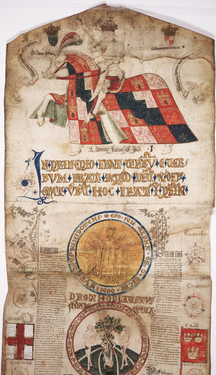 MS Lewis E 201 seksjon 1, Chronicle of the History of the World from Creation to Woden, with a Genealogy of Edward IV, c.1461 (penn & blekk, tempera og gull på vellum) av English School
