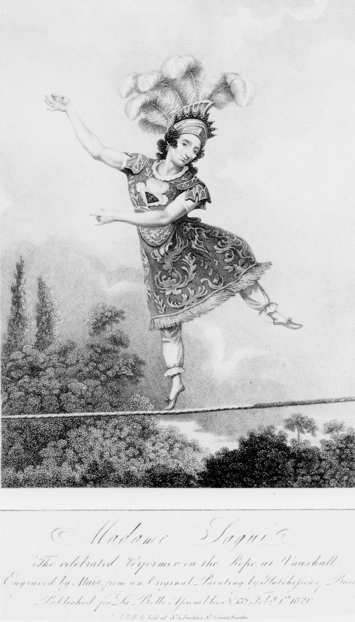Madame Saqui, den berømte artisten på tauet i Vauxhall Gardens, London av English School