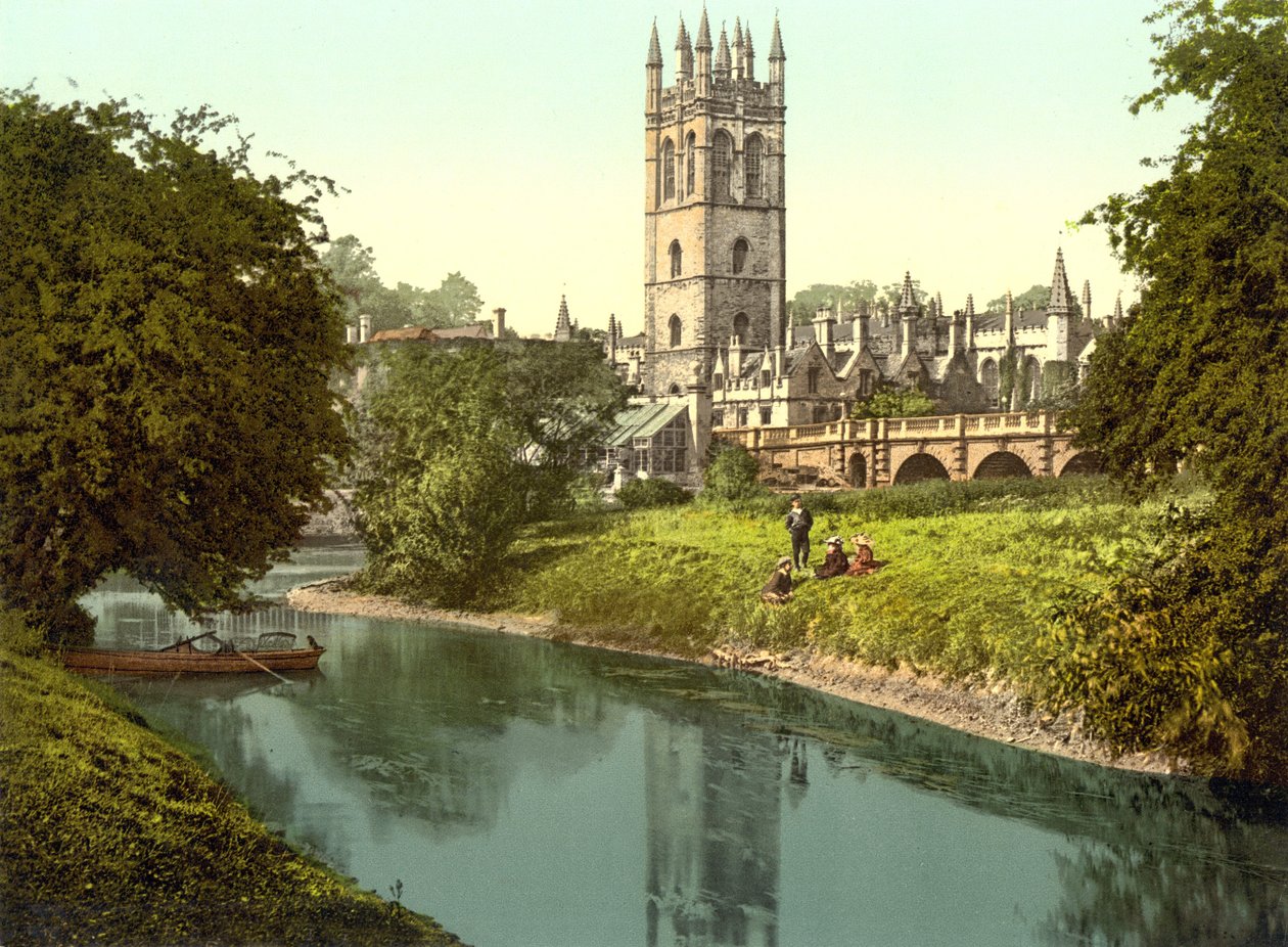 Magdalen Tower, Oxford (håndfarget bilde) av English School