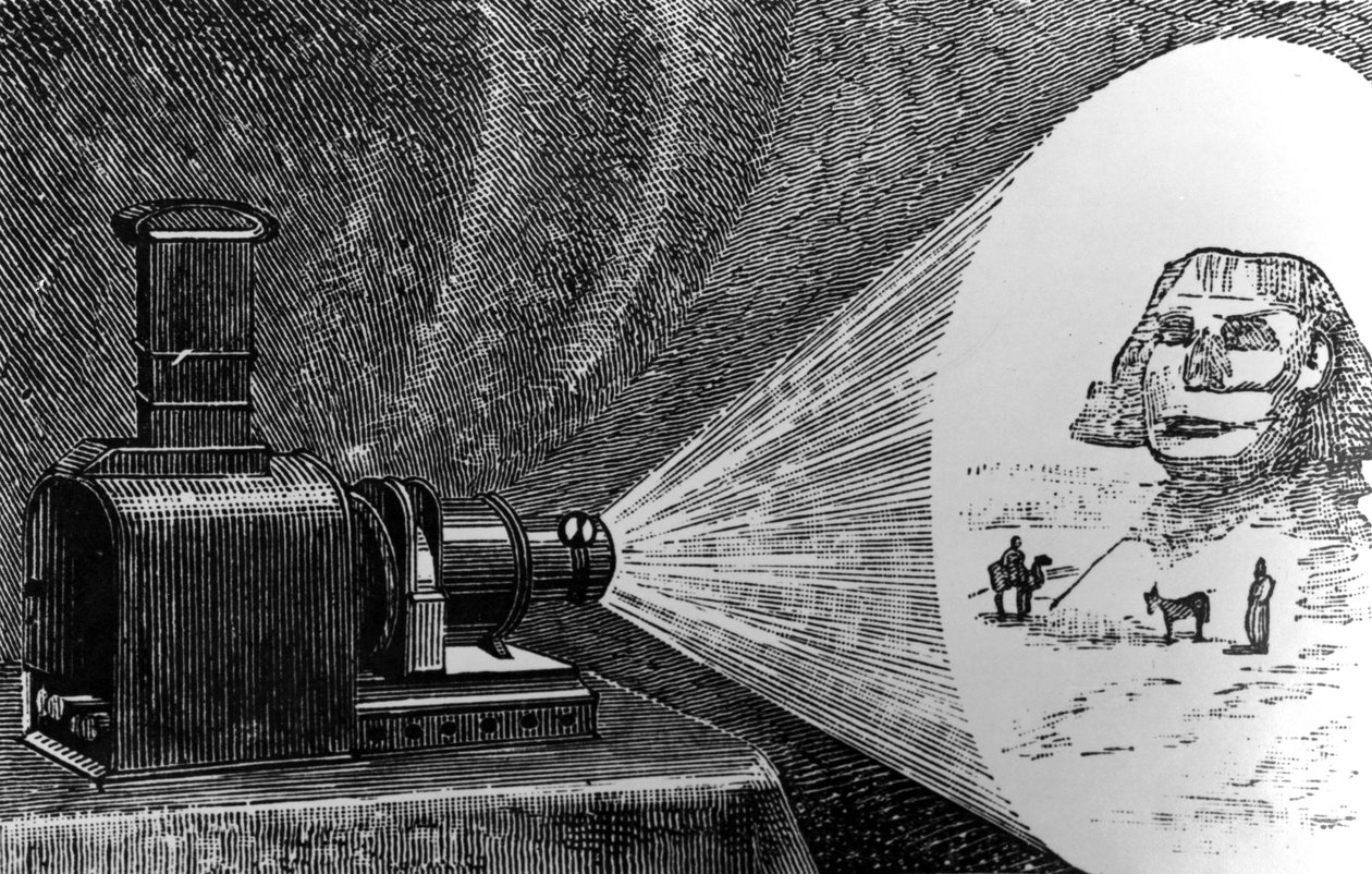 Magic Lantern som projiserer en scene fra det gamle Egypt av English School