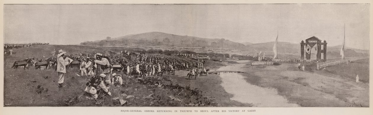 Generalmajor Oshima vender triumferende tilbake til Seoul etter seieren ved Gazan (lito) av English School