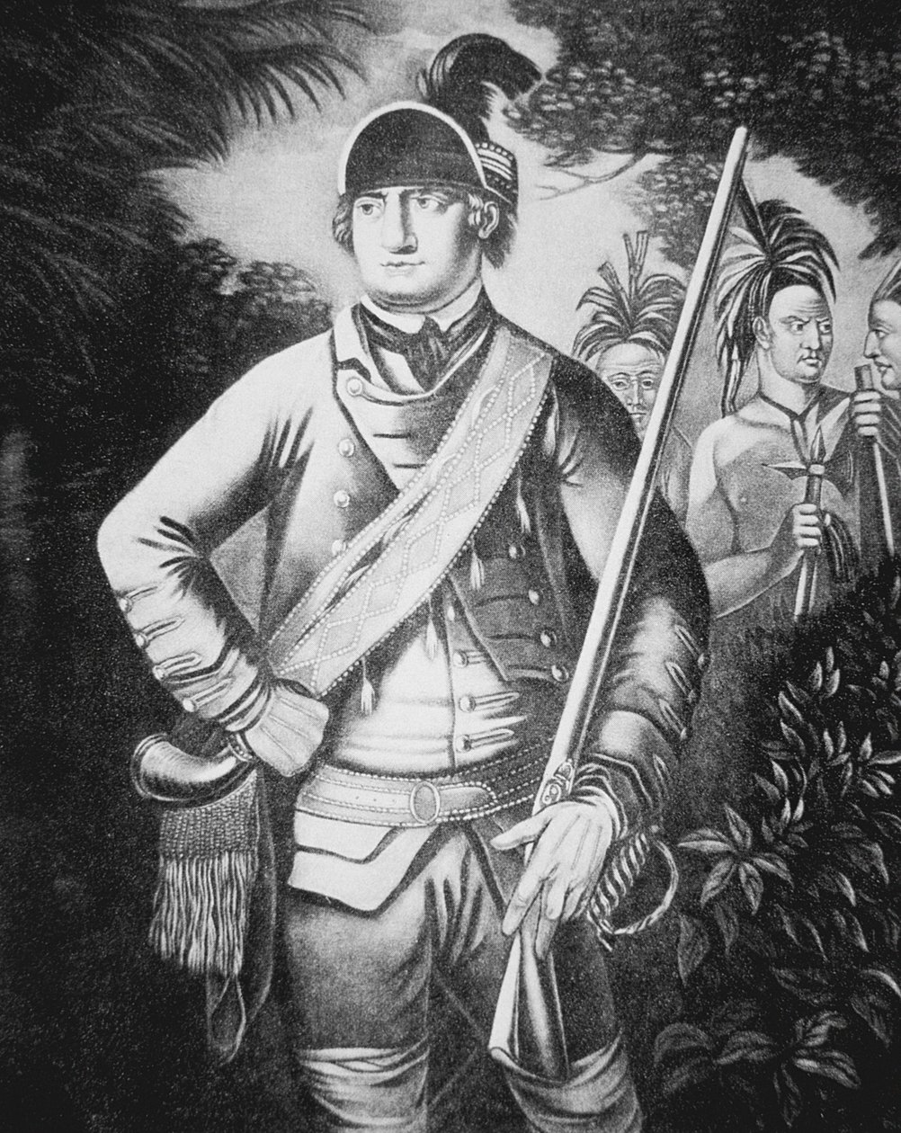 Major Robert Rogers, sjef for 'Rogers Rangers' i den britiske saken under den franske og indiske krigen 1755-63 (litho) av English School