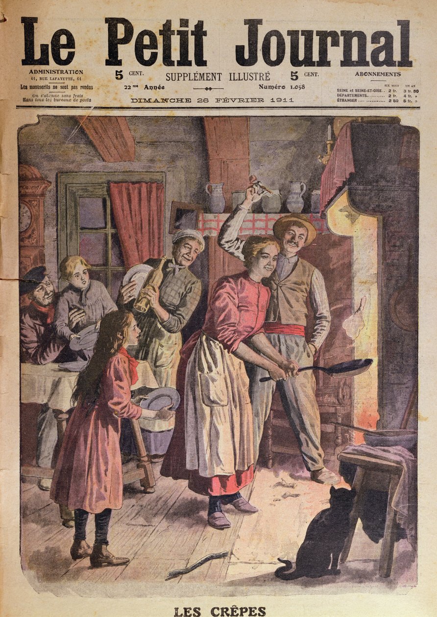 Å lage pannekaker, illustrasjon fra Le Petit Journal, 26. februar 1911 av English School