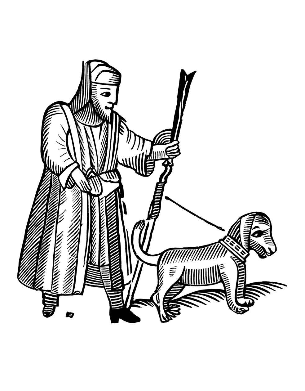 Mann som går tur med hunden sin av English School