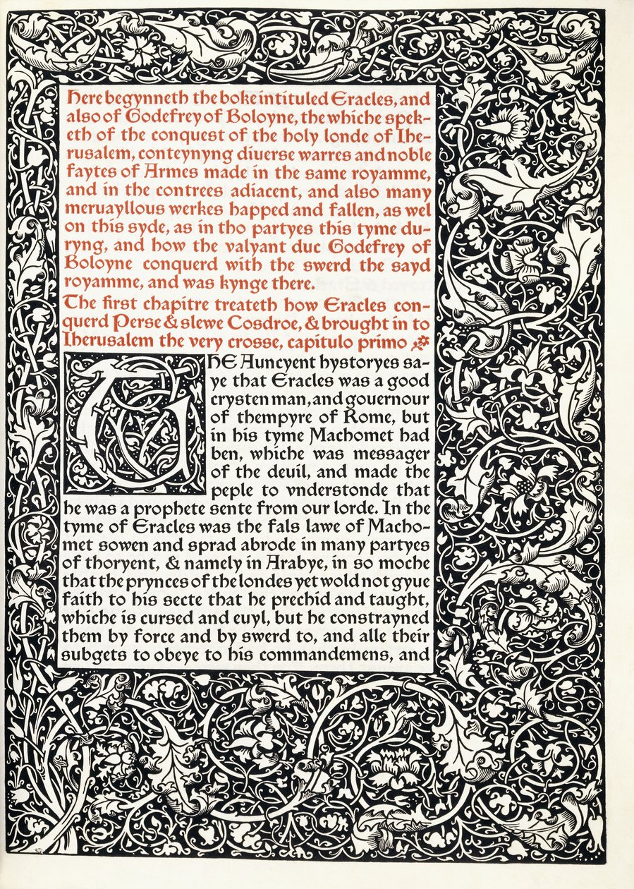 Manuskript med historisk initial "G" og full sidekant, 1893 av English School