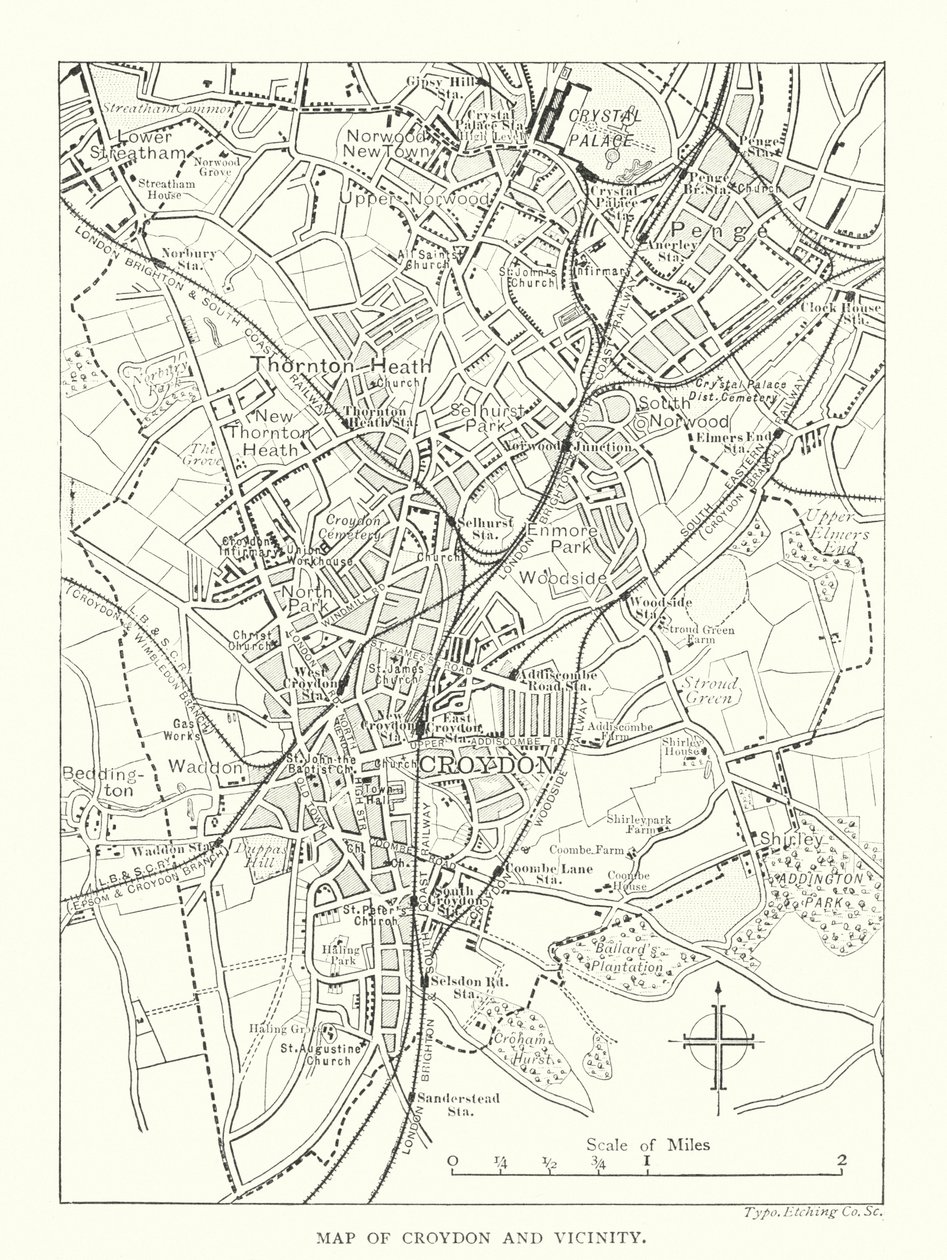 Kart over Croydon og omegn (gravering) av English School