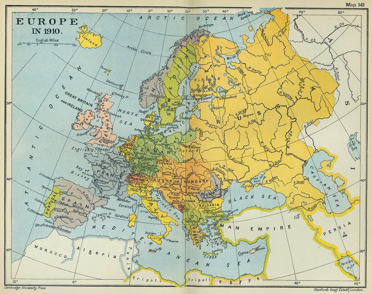 Kart over Europa i 1910 (farge litho) av English School