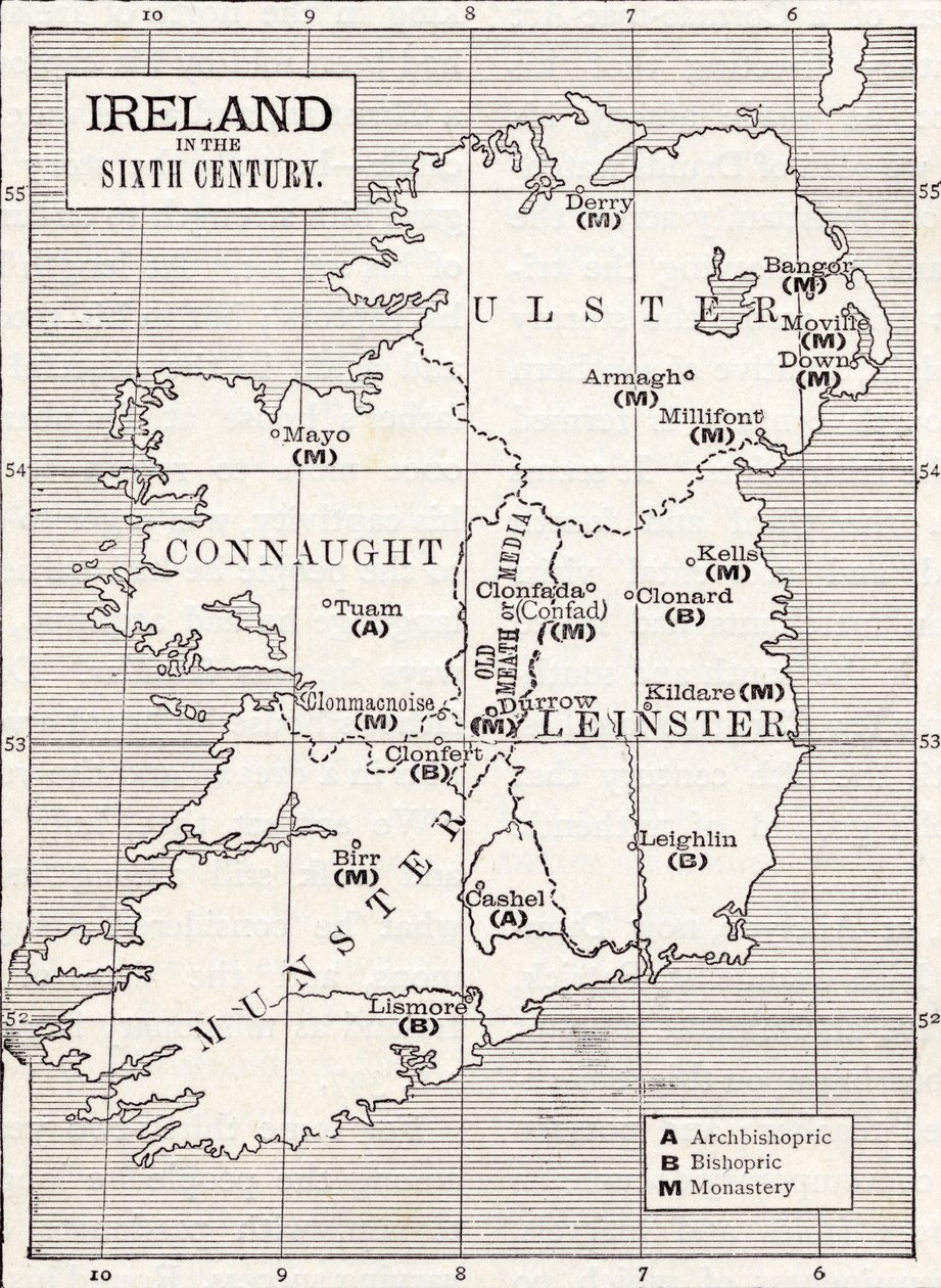 Kart over Irland i det sjette århundre, fra boken 