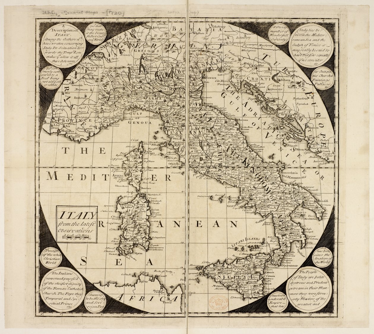 Kart over Italia, ca. 1730 (gravering) av English School