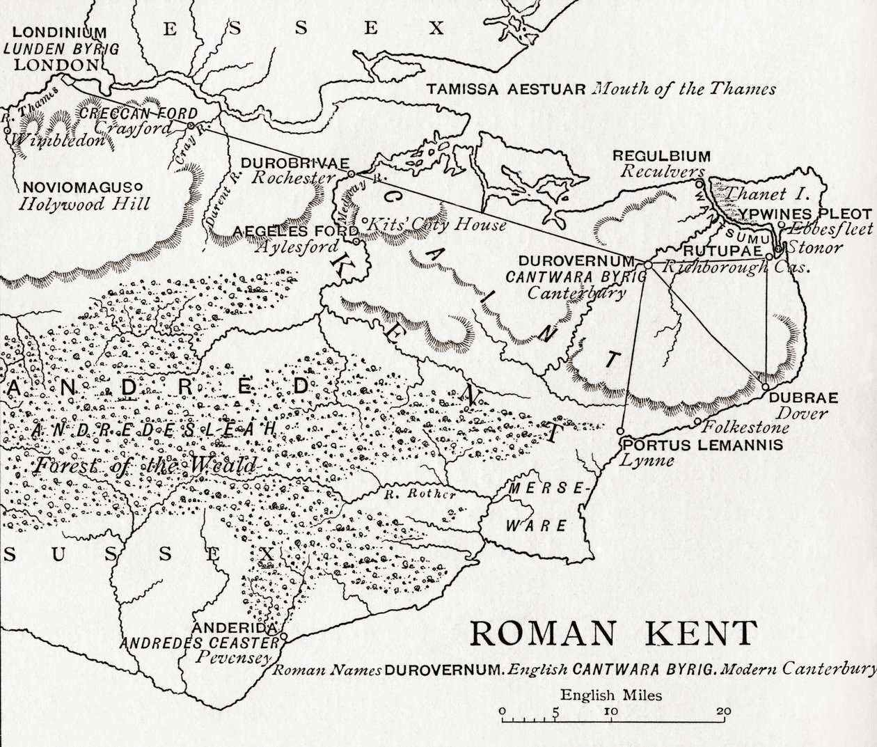 Kart over Roman Kent, England, fra 