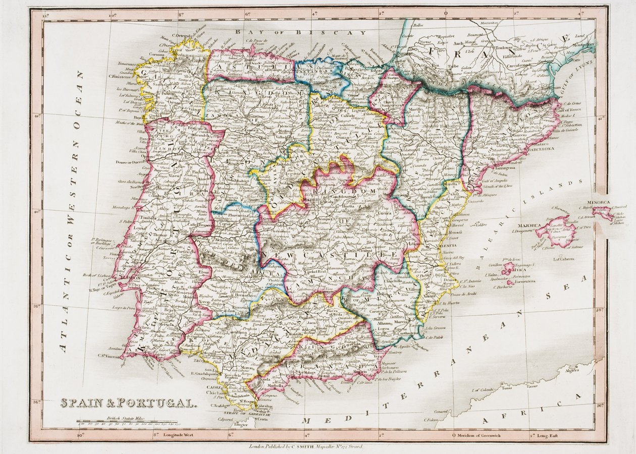 Kart over Spania og Portugal, fra 
