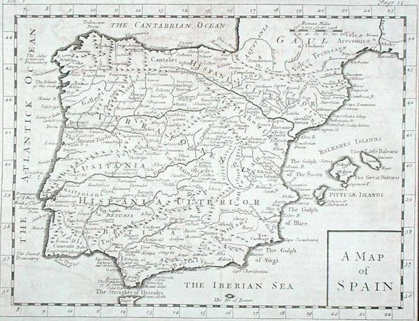 Kart over Spania og Portugal, slutten av 1700-tallet (gravering) av English School