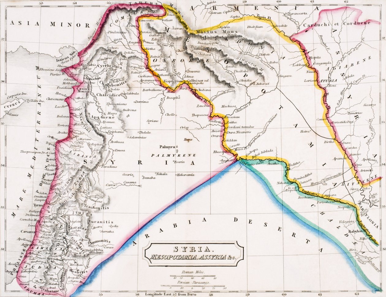 Kart over Syria, Mesopotamia, Assyria undc., fra 