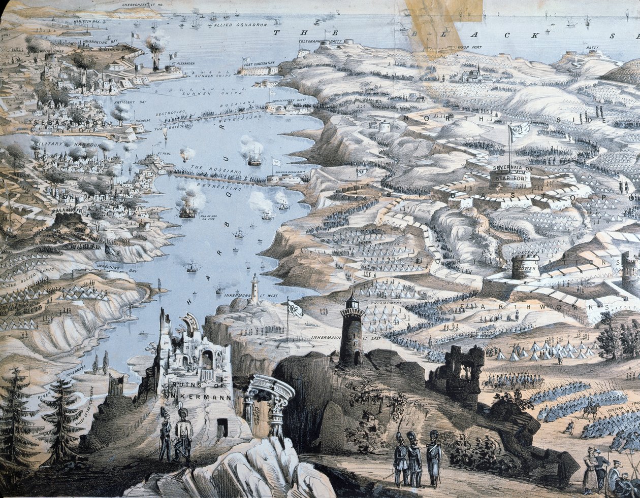 Kart over beleiringen av Sebastopol, 18. juni 1855, 1855 av English School