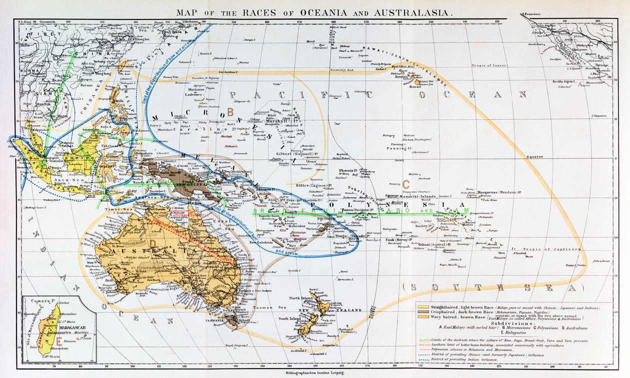Kart over rasene i Oceania og Australasia, fra 