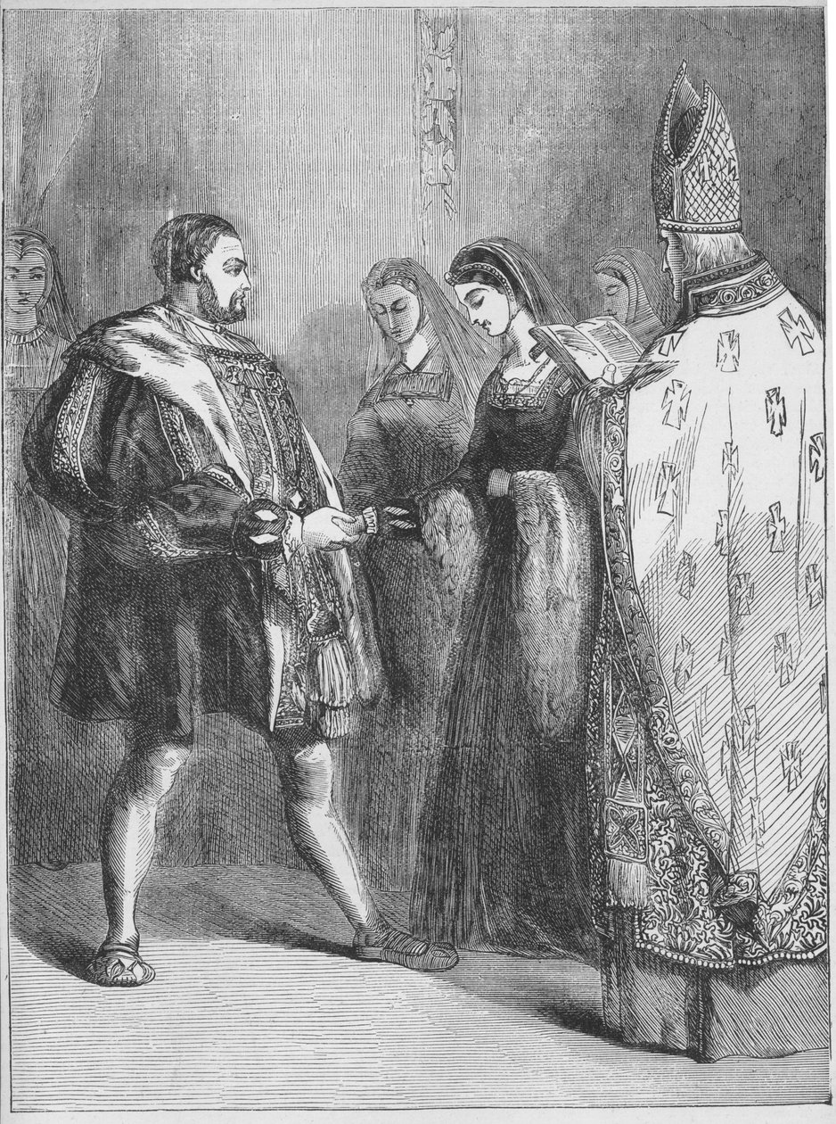 Ekteskap med Henry VIII og Catherine Parr (trykk) av English School