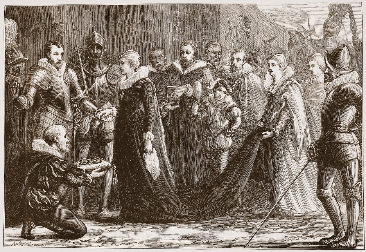Mary Queen of Scots inn i Holyrood, illustrasjon fra The History of Protestantism av James Aitken Wylie (1808-1890), pub. 1878 av English School
