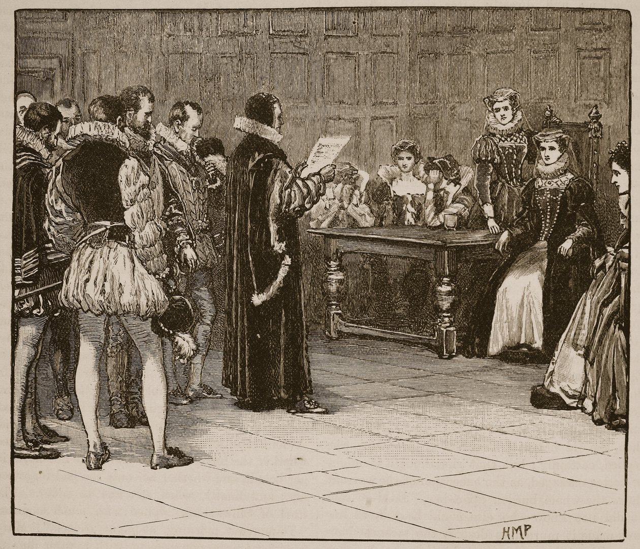 Mary Queen of Scots mottar antydning om sin undergang, illustrasjon fra Cassells Illustrated History of England (sepia-bilde) av English School