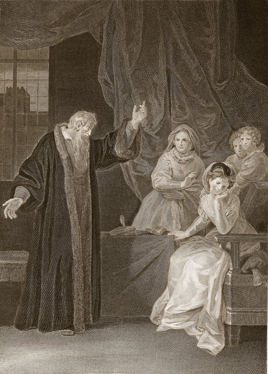 Mary Queen of Scots irettesatt av Knox, illustrasjon fra David Humes The History of England, pub. av R. Bowyer, London, 1812 av English School