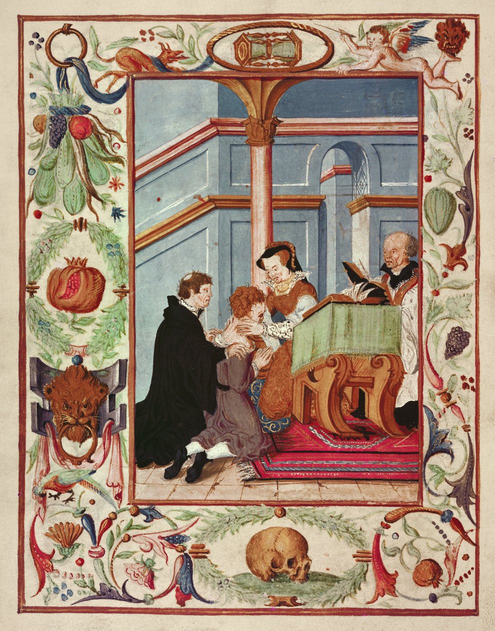 Mary Tudor berører en scrofulous gutt av English School