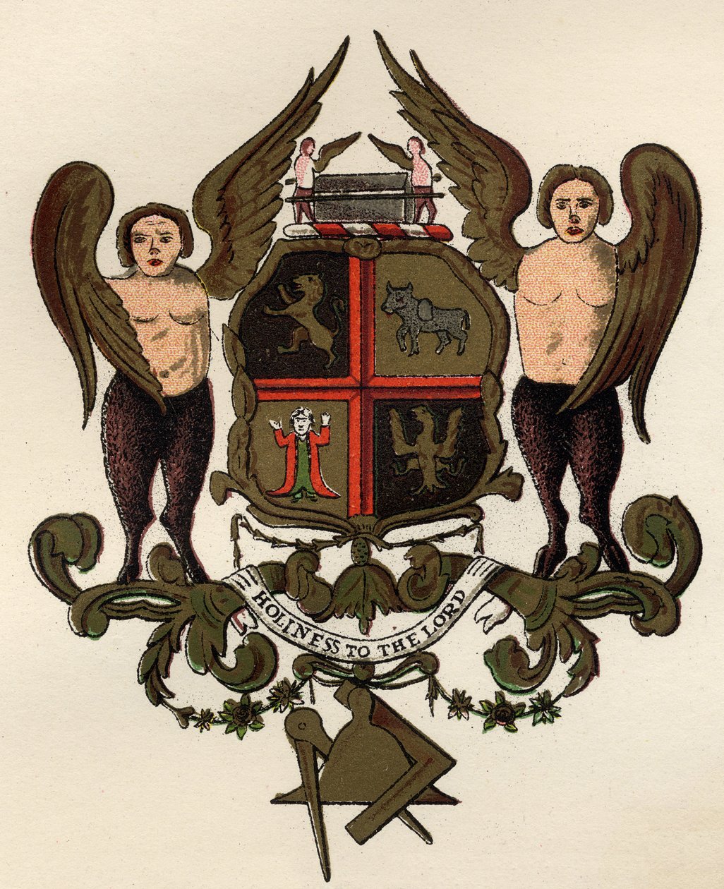 Frimurervåpen, etter et malt panel i besittelse av W.H.Y. Rylands, fra The History of Freemasonry, bind II, utgitt av Thomas C. Jack, London, 1883 av English School