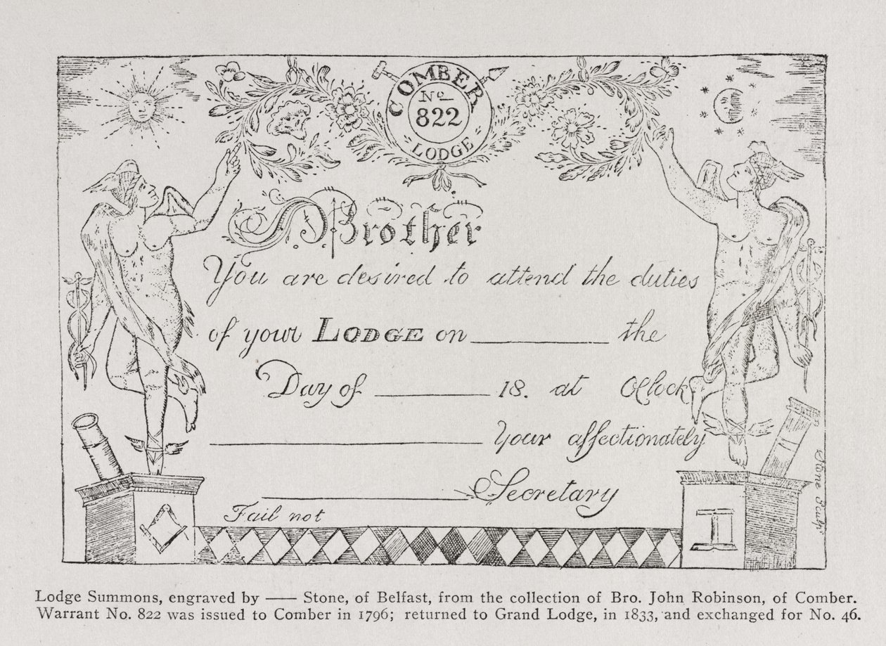 Frimurerlogeinnkalling, datert 1796 av English School