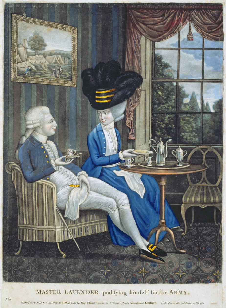Master Lavender som kvalifiserer seg til hæren, pub. av Carington Bowles (fl.1744-93), 1781 (mezzotintgravering) av English School