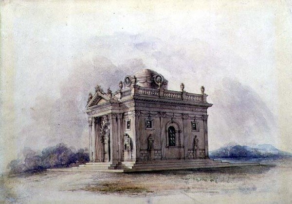 Mausoleumsdesign, ca. 1825 (akvarell på papir) av English School