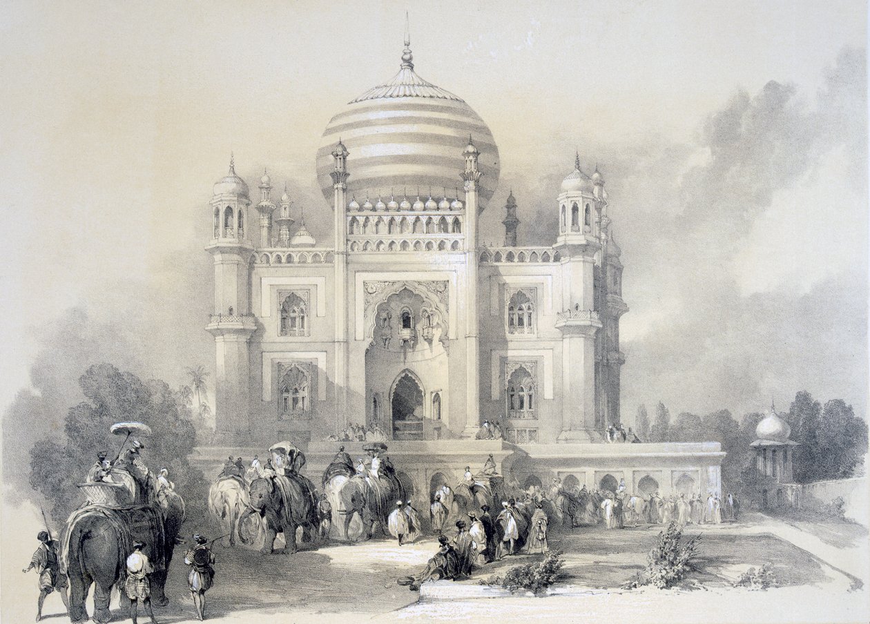 Mausoleum of Jufhir Junge, Delhi, fra The Oriental Portfolio: Picturesque Illustrations of the Scenery and Architecture of India av Horace H. Wilson, publisert 1841 av English School
