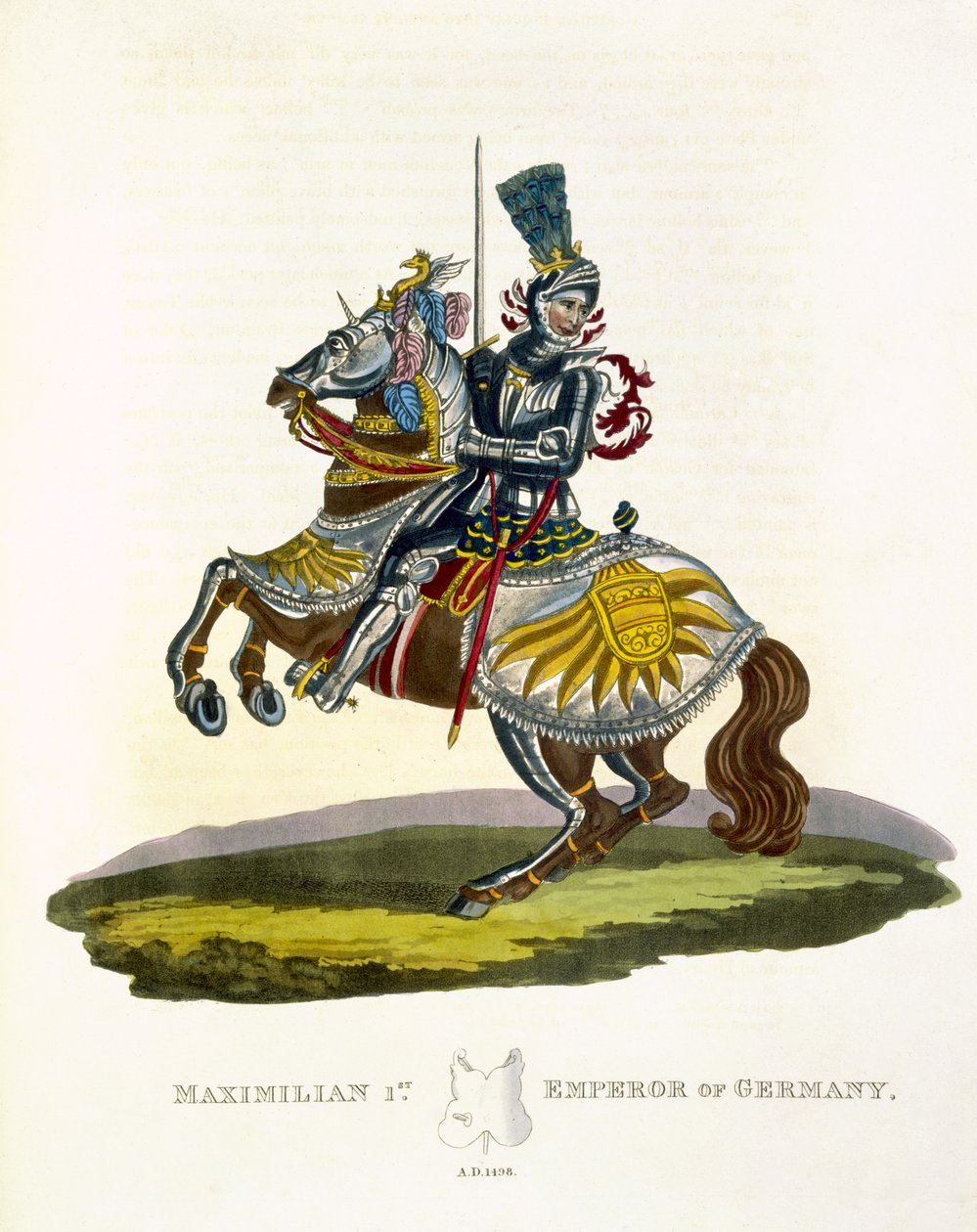 Maximilian I, konge av Tyskland og den hellige romerske keiser (1459-1519) 1498, fra Ancient Armor av Samuel Rush Meyrick, 1824 av English School
