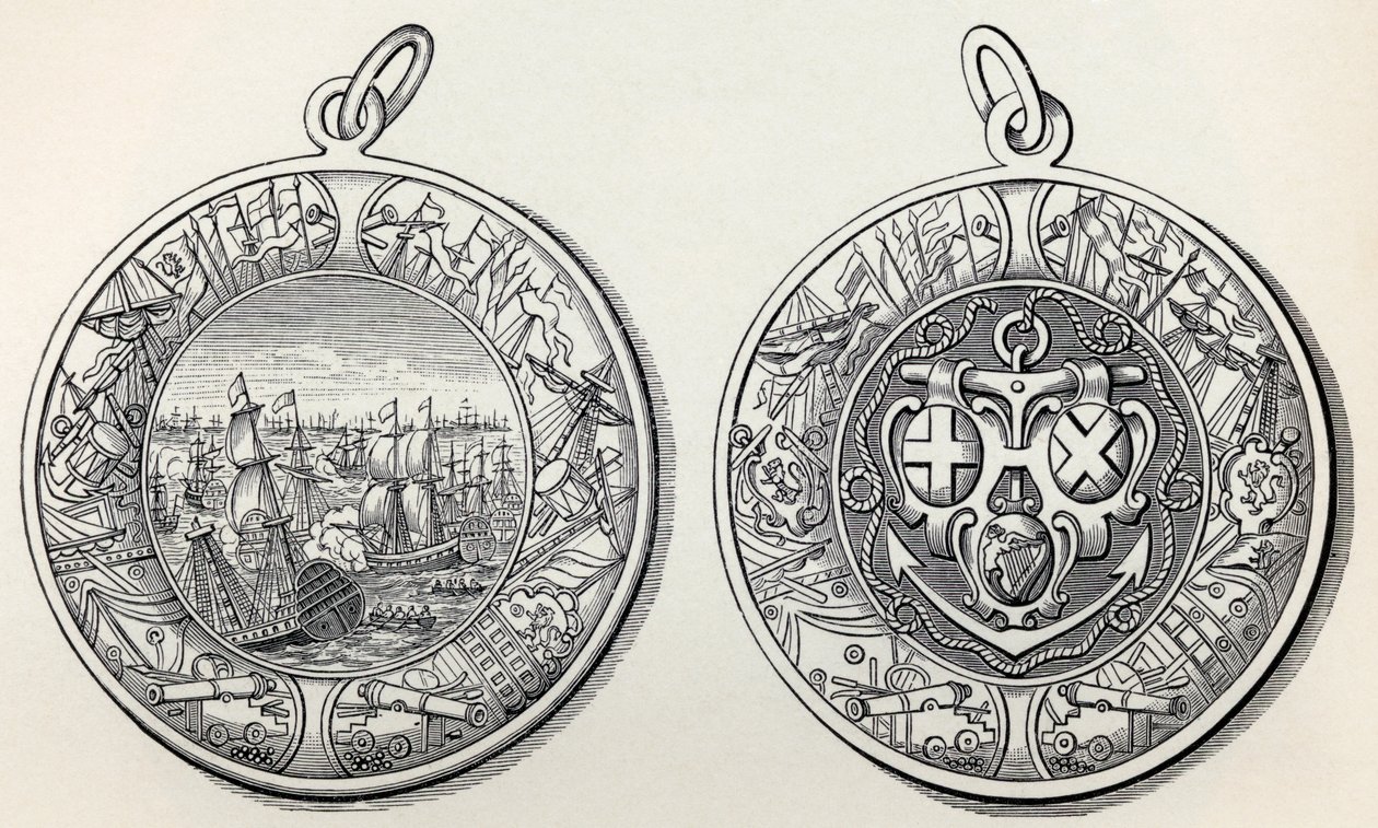 Medalje til minne om admiral Robert Blakes seire over nederlenderne i 1653, fra A Short History of the English People av J. R. Green, utgitt 1893 av English School