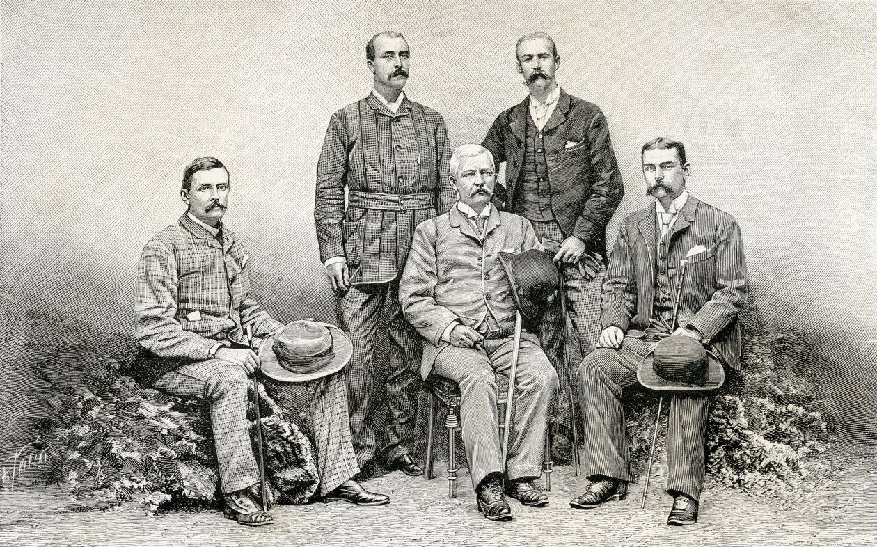 Medlemmer av Sir Henry Morton Stanleys Emin Pasha Relief Expedition, 1890 (tregravering) av English School