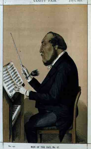 Men of the Day, nr. 47: "Orchestration", karikatur fra Vanity Fair, 6. juli 1872 (litho-farge) av English School