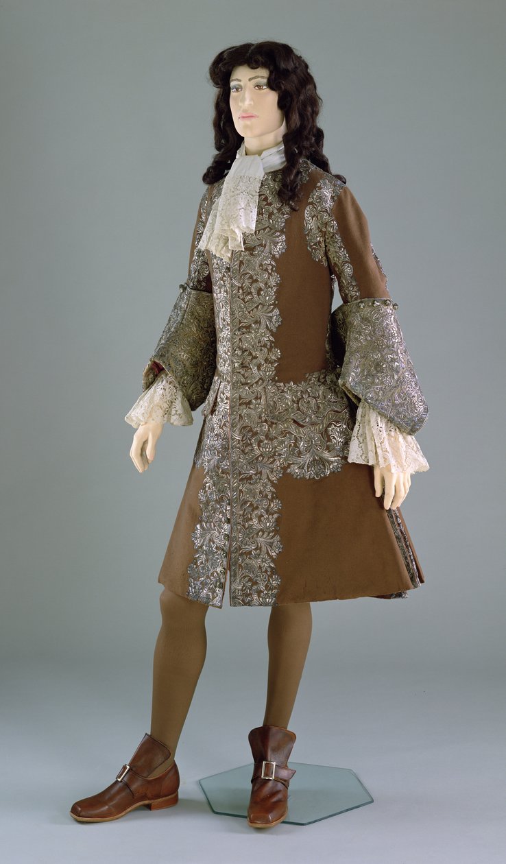 Herrefrakk, 1720-tallet (brodert vestlandsduk) av English School