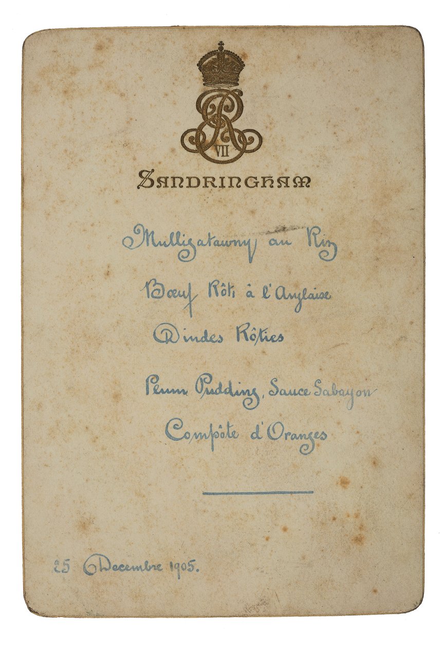 Meny for juledag på Sandringham av English School