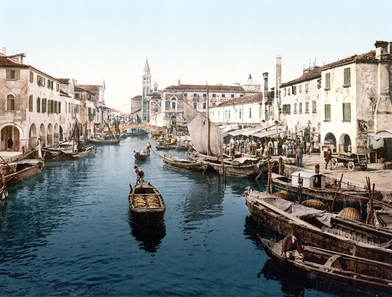 Fiskemarkedet, Chioggia (håndfarget bilde) av English School