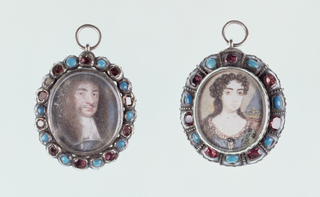 Miniatyrer av Charles II og Katarina av Braganza av English School