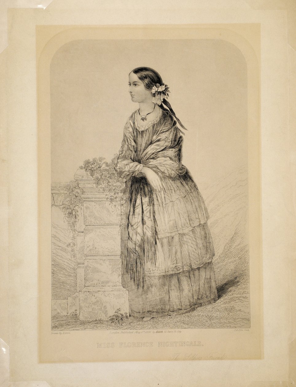 Miss Florence Nightingale: The Soldiers Friend av Elston, gravert av T.H. Ellis, pub. av Ellis, 51 Jewin Street, City of London, 1. mai 1856 av English School