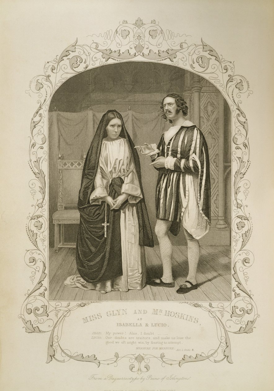 Miss Glyn som Isabella og Mr Hoskins som Lucio, Act I Scene 4, in Measure for Measure, av William Shakespeare (1564-1616) fra en daguerreotypi av Paine of Islington av English School