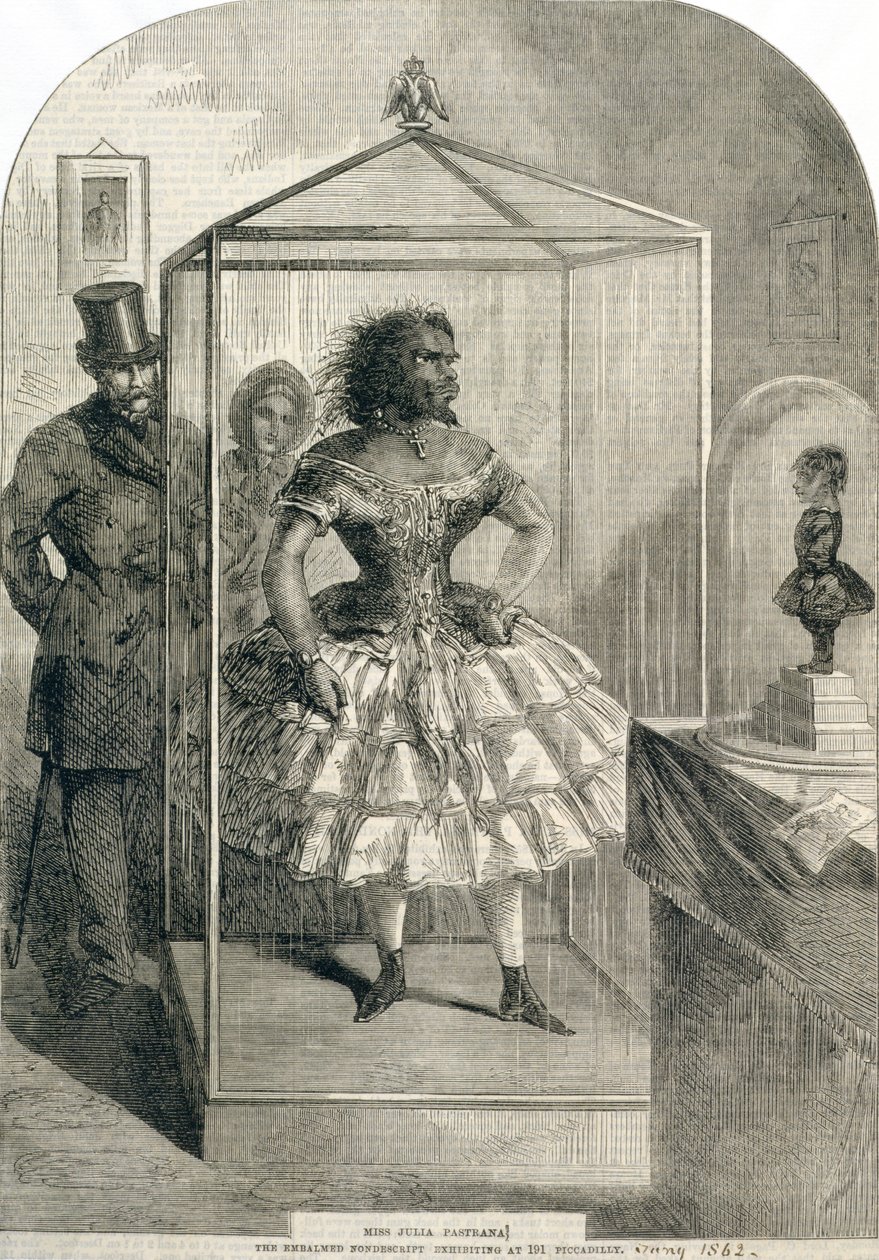 Frøken Julia Pastrana, The Balmed Nondescript, utstilling på 191 Piccadilly, 1862 av English School