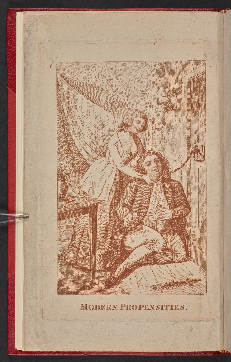 Brosjyreomslag for Modern Propensities fra 1791, med Susannah Hill og Frantisek Kotzwara (gravering) av English School