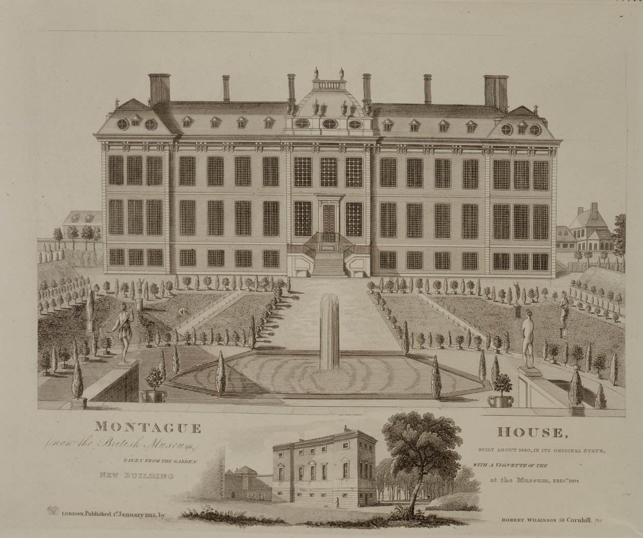 Montague House, nå British Museum, 1813 av English School
