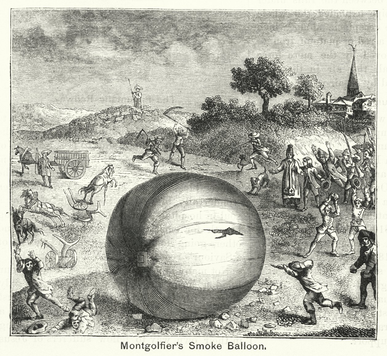 Montgolfiers røykballong (gravering) av English School