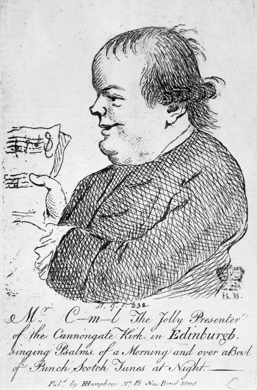 Mr C-m-l den glade presentatøren av Canongate Kirk i Edinburgh, ca. 1781 (gravering) av English School